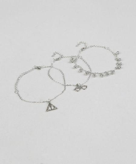 Kit de 3 Pulseiras Femininas Harry Potter Prateada - Único Menor preço em Kit de 3 Pulseiras Femininas Harry Potter Prateada - Único