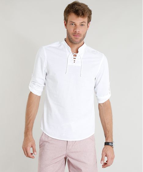 Bata Masculina Comfort Com Amarracao Manga Longa Branca Cea