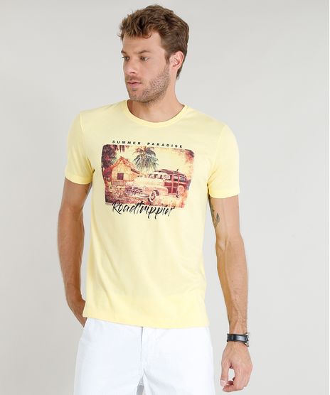 Camiseta-Masculina--Summer-Paradise--Manga-Curta-Gola-Careca-Amarela-9374282-Amarelo_1