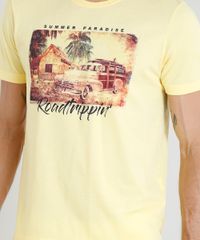 Camiseta-Masculina--Summer-Paradise--Manga-Curta-Gola-Careca-Amarela-9374282-Amarelo_4
