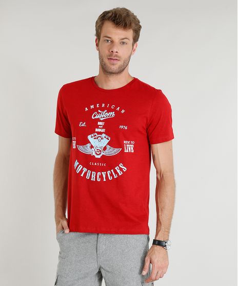 Camiseta-Masculina--Motorcycles--Manga-Curta-Gola-Careca-Vermelha-9374286-Vermelho_1