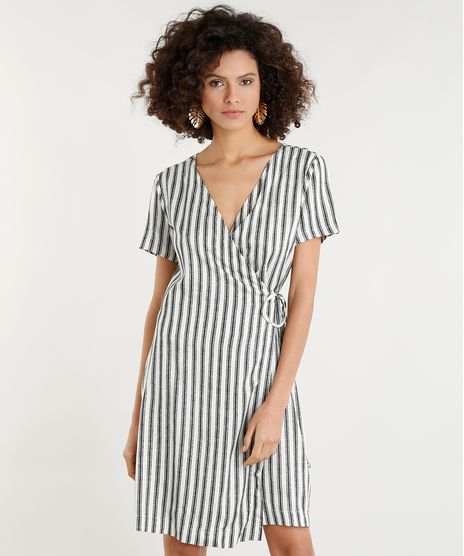 Vestido-Feminino-Curto-Envelope-Listrado-Manga-Curta-Bege-Claro-9368233-Bege_Claro_1