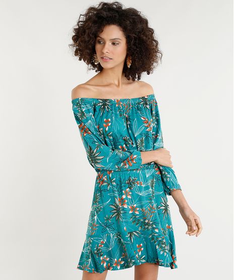 Vestido-Feminino-Curto-Ombro-a-Ombro-Estampado-de-Folhagens-Verde-9375869-Verde_1