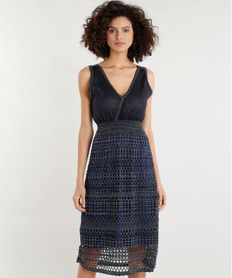 Vestido-Feminino-Midi-em-Trico-com-Lurex-Decote-V-Azul-Marinho-9357541-Azul_Marinho_1