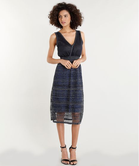 vestido lurex azul marinho