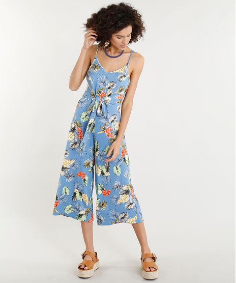 Macacao-Pantacourt-Feminino-Estampado-Floral-com-Laco-Alcas-Finas-Decote-V-Azul-9352761-Azul_1