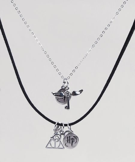 Kit-de-2-Gargantilhas--Harry-Potter-Choker-Feminino-com-Pingente-Prateado-9289361-Prateado_1