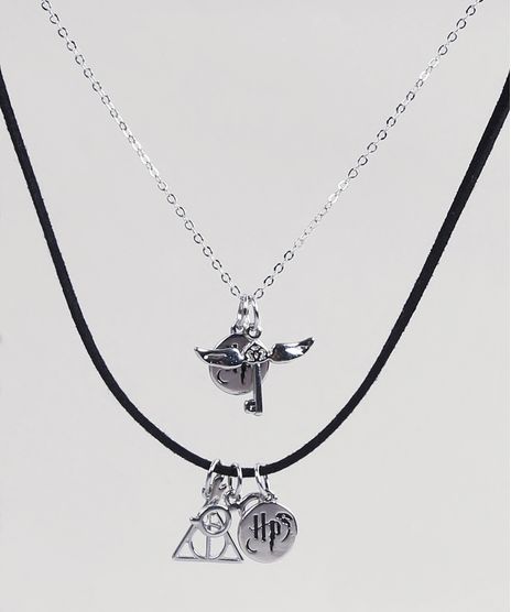 Kit-de-2-Gargantilhas--Harry-Potter-Choker-Feminino-com-Pingente-Prateado-9289361-Prateado_1