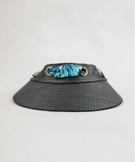 Viseira-de-Praia-com-Lenco-Estampado-e-Ilhos-Preta-9371864-Preto_1