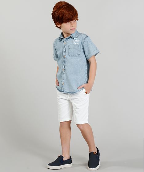 camisa jeans infantil masculina manga curta