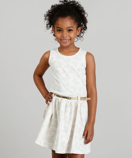 Vestido-Infantil-Estampado-de-Borboletas-com-Cinto-Metalizado-Bege-Claro-9318141-Bege_Claro_1
