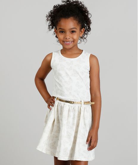 Vestido-Infantil-Estampado-de-Borboletas-com-Cinto-Metalizado-Bege-Claro-9318141-Bege_Claro_1