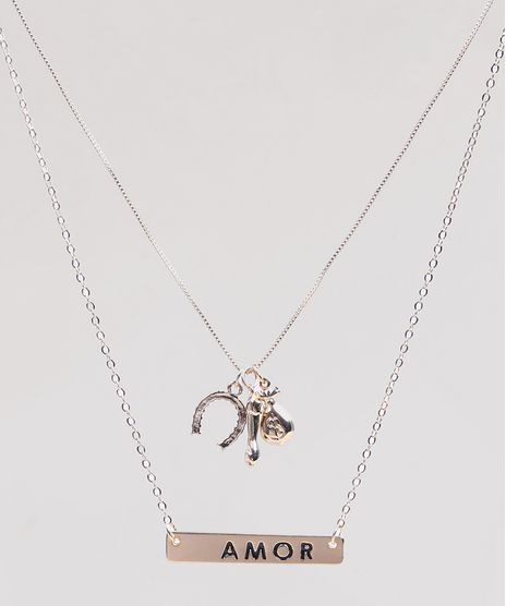 Colar-Feminino-Duplo-com-Pingentes-da-Sorte--Amor--Dourado-9289197-Dourado_1