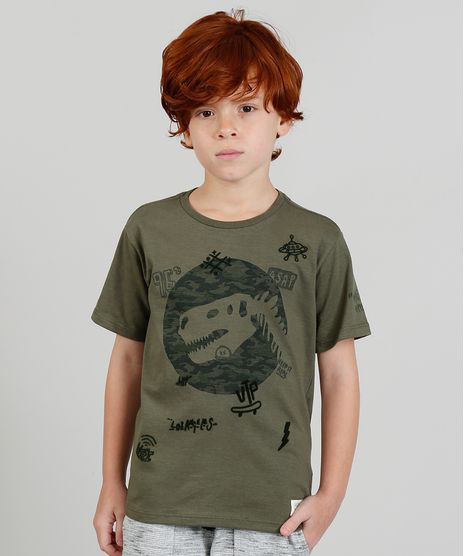 Camiseta-Infantil-com-Estampa-Dinossauro-Manga-Curta-Verde-Militar-9378184-Verde_Militar_1