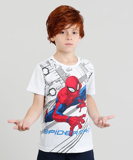 Camiseta Infantil Homem Aranha Botonê Manga Curta Gola Careca Off White Menor preço em Camiseta Infantil Homem Aranha Botonê Manga Curta Gola Careca Off White