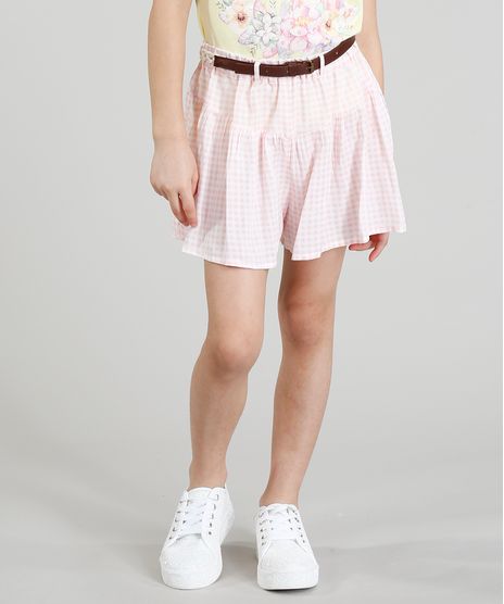 Short-Infantil-Estampado-Xadrez-Vichy-com-Cinto-Trancado-Rosa-Claro-9182779-Rosa_Claro_1