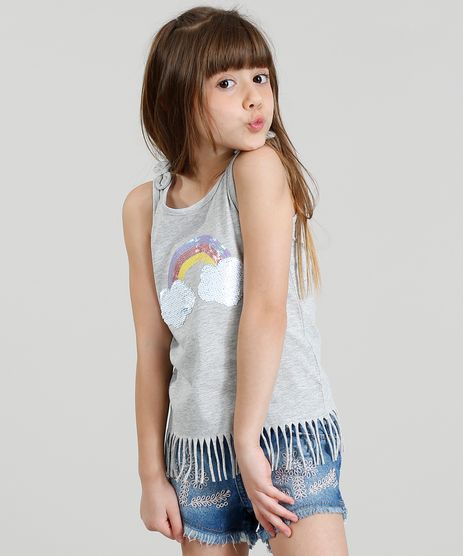 Regata-Infantil-Arco-Iris-com-Paete-Dupla-Face-e-Franjas-Decote-Redondo-Cinza-Mescla-9254086-Cinza_Mescla_1