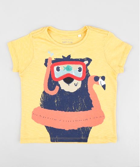 Camiseta-Infantil-com-Urso-Mergulhador-Manga-Curta-Gola-Careca-Mostarda-9412275-Mostarda_1