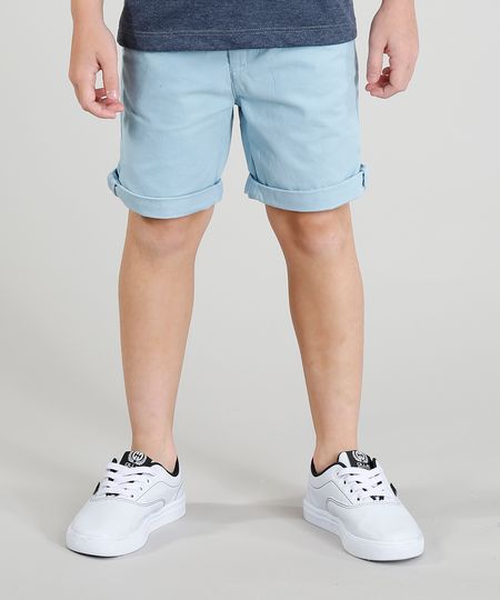 Bermuda Color Infantil com Cinto Cadarço Listrado Azul Claro Menor preço em Bermuda Color Infantil com Cinto Cadarço Listrado Azul Claro