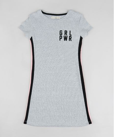 Vestido-Infantil--GRL-PWR--Curto-Canelado-Manga-Curta-Cinza-Mescla-9247499-Cinza_Mescla_1