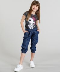 Blusa-Infantil-LOL-Surprise-com-Paete-Dupla-Face-Manga-Curta-Decote-Redondo-Cinza-Mescla-Escuro-9297075-Cinza_Mescla_Escuro_3