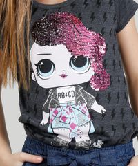 Blusa-Infantil-LOL-Surprise-com-Paete-Dupla-Face-Manga-Curta-Decote-Redondo-Cinza-Mescla-Escuro-9297075-Cinza_Mescla_Escuro_4
