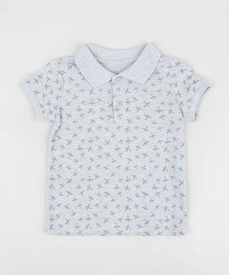Polo-Infantil-em-Piquet-Estampada-de-Avioes-Manga-Curta-Cinza-Mescla-9168741-Cinza_Mescla_1