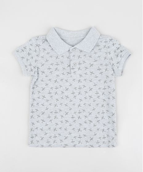 Polo-Infantil-em-Piquet-Estampada-de-Avioes-Manga-Curta-Cinza-Mescla-9168741-Cinza_Mescla_1