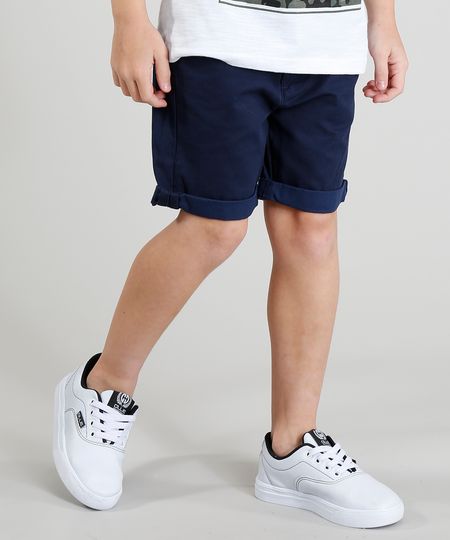 Bermuda Color Infantil com Cinto Cadarço Listrado Azul Marinho Menor preço em Bermuda Color Infantil com Cinto Cadarço Listrado Azul Marinho
