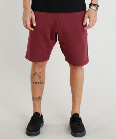 Bermuda-Masculina-Basica-em-Moletom-com-Bolsos-Vinho-9365314-Vinho_1