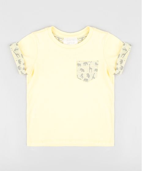 Camiseta-Infantil-com-Bolso-Estampado-de-Dinossauro-Manga-Curta-Gola-Careca-Amarela-9303327-Amarelo_1