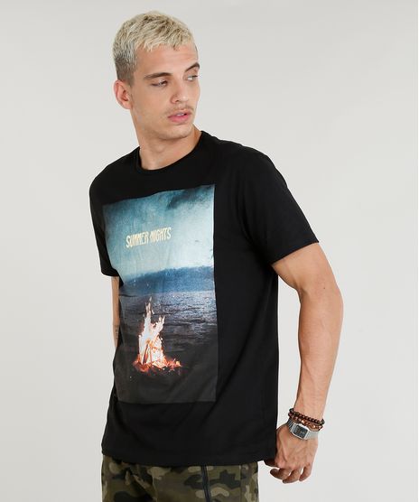 Camiseta-Masculina--Summer-Nights--Manga-Curta-Gola-Careca-Preta-9276238-Preto_1
