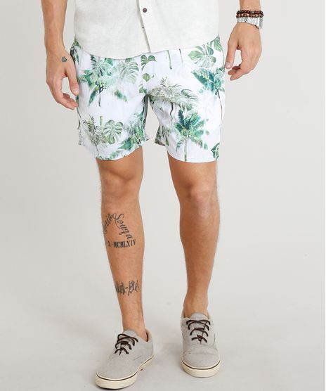Short-Masculino-Estampado-de-Coqueiros-com-Bolsos-Branco-9321615-Branco_1