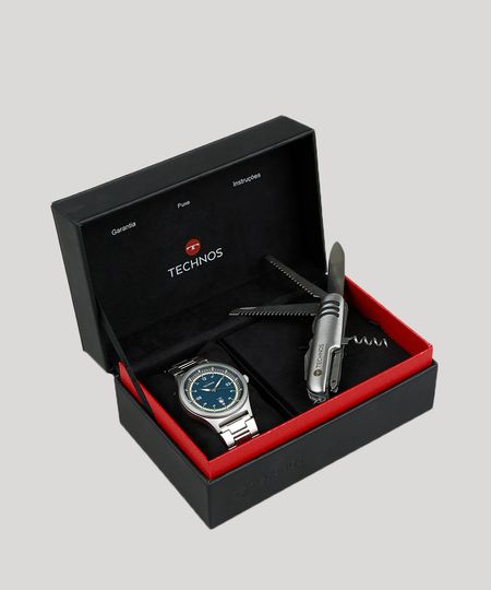 Kit de Relógio Analógico Technos Masculino + Canivete - 2115MQX1A Prateado - Único é boa?