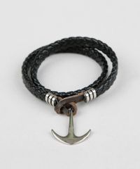 Pulseira-Masculina-Trancada-com-Ancora-Preta-9398701-Preto_1