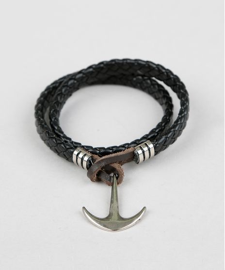 Pulseira-Masculina-Trancada-com-Ancora-Preta-9398701-Preto_1