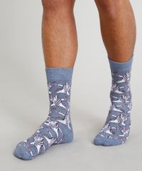 Meia-Masculina-Divertida-Cano-Alto-Unicornio-Azul-9309982-Azul_2
