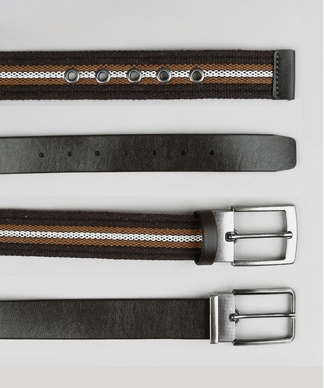 Kit-de-2-Cintos-Masculinos-Dupla-face-Ajustaveis-Marrom-9442247-Marrom_1