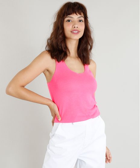 Regata-Feminina-Mindset-em-Trico-Decote-V-Rosa-Neon-9417152-Rosa_Neon_1