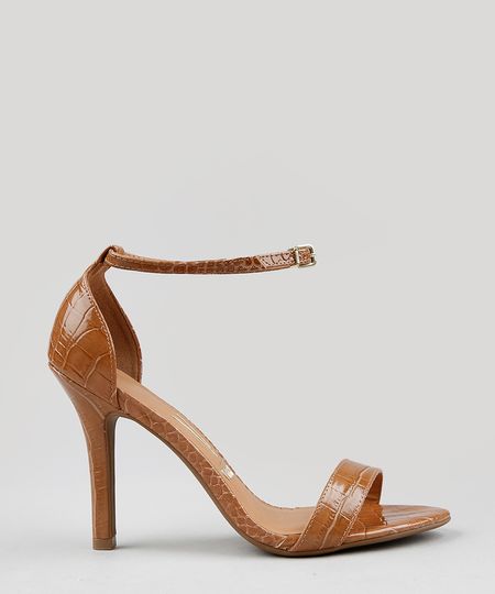 Sandália Salto Alto Vizzano em Verniz Croco Caramelo Menor preço em Sandália Salto Alto Vizzano em Verniz Croco Caramelo