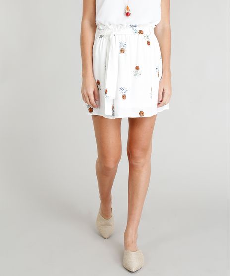 Saia-Clochard-Feminina-Estampada-de-Abacaxis-com-Amarracao-Off-White-9358095-Off_White_1