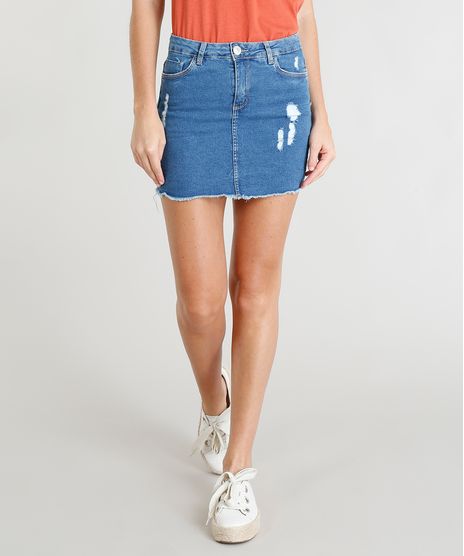 Saia-Jeans-Feminina-com-Puidos-Barra-Desfiada-Curta-Azul-Medio-9389459-Azul_Medio_1
