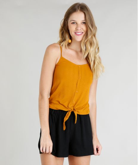 Regata-Feminina-Canelada-com-No-e-Botoes-Alcas-Finas-Decote-V-Mostarda-9337371-Mostarda_1