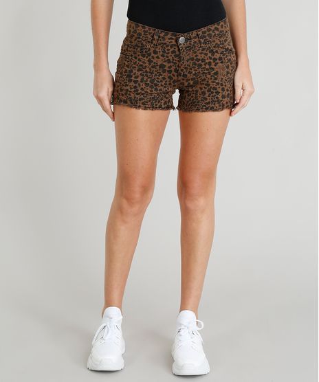 Short-de-Sarja-Feminino-Reto-Estampado-Animal-Print-com-Barra-Desfiada-Marrom-9396090-Marrom_1