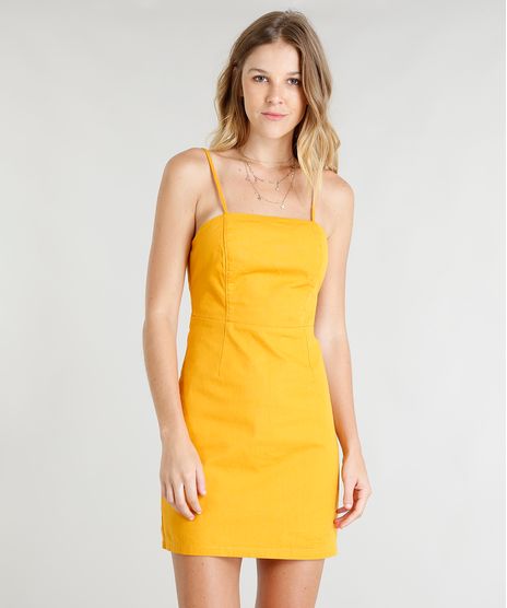 Vestido-Feminino-Curto-Acinturado-Alcas-Finas-Mostarda-9372325-Mostarda_1