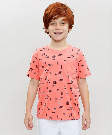 Camiseta-Infantil-Estampada-Surf-com-Bolso-e-Manga-Curta-Coral-9361195-Coral_1