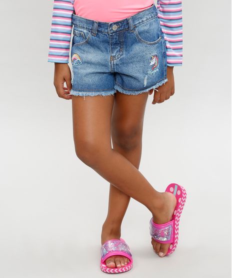 Short-Jeans-Infantil-com-Bordado-de-Unicornio-e-Barra-Desfiada-Azul-Medio-9359007-Azul_Medio_1