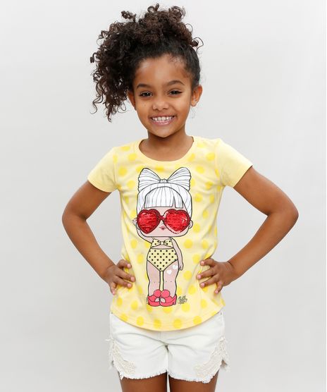 Blusa-Infantil-LOL-Surprise-com-Paete-Dupla-Face-Manga-Curta-Decote-Redondo-Amarela-9297076-Amarelo_1