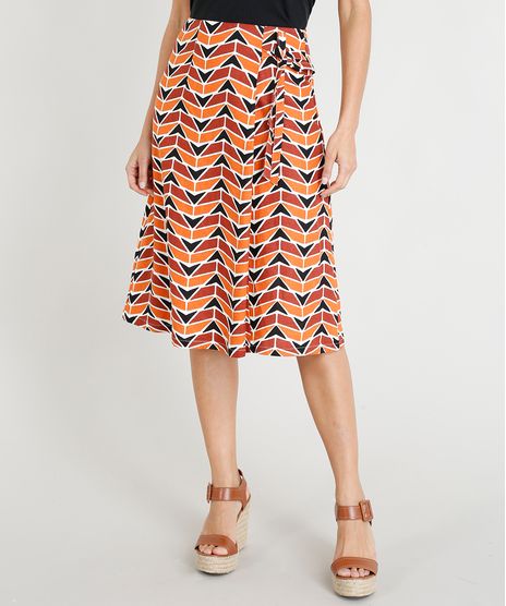 Saia-Midi-Feminina-Estampada-Geometrica-em-Linho-com-Amarracao-Laranja-9252333-Laranja_1