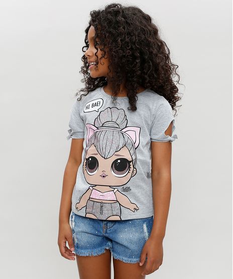 Blusa-Infantil-LOL-Surprise-com-Glitter-Manga-Curta-Decote-Redondo-Cinza-Mescla-9297077-Cinza_Mescla_1